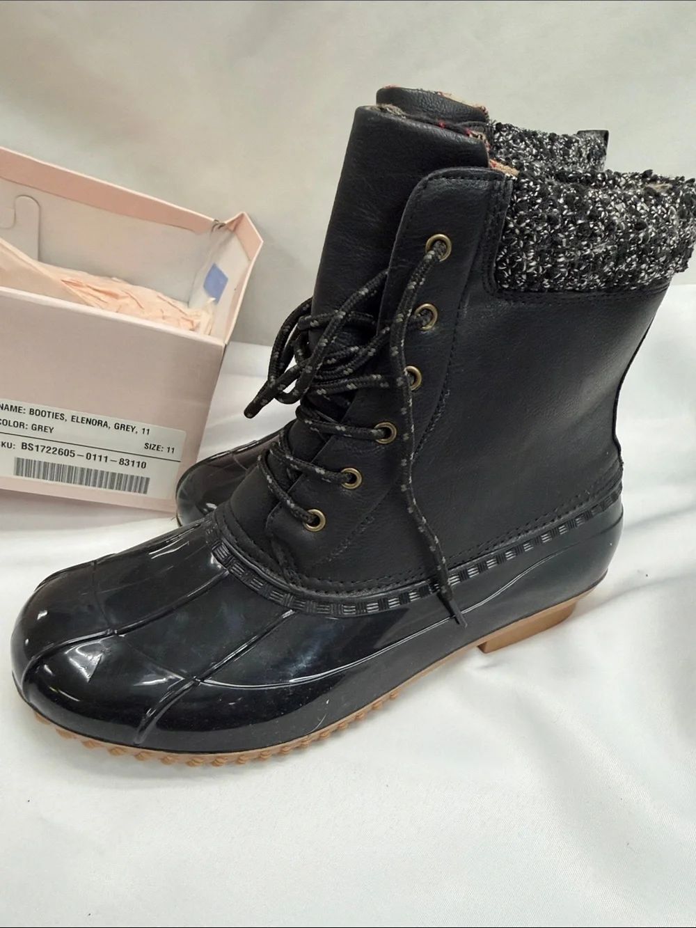 JustFab Black Lace-Up Knit-Cuff Duck Boots